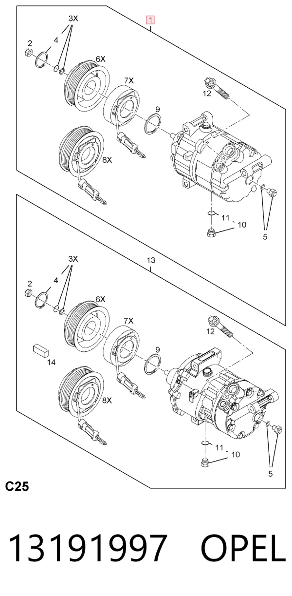 Compressor de aparelho de ar condicionado 13191997 Opel