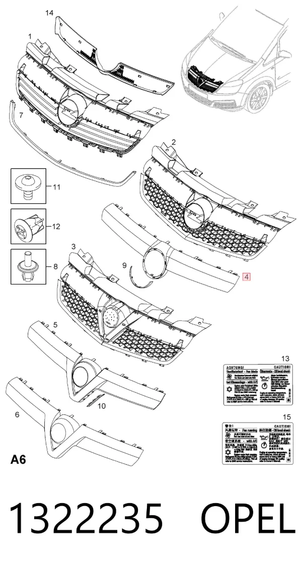 Moldura superior de grelha do radiador 1322235 Opel