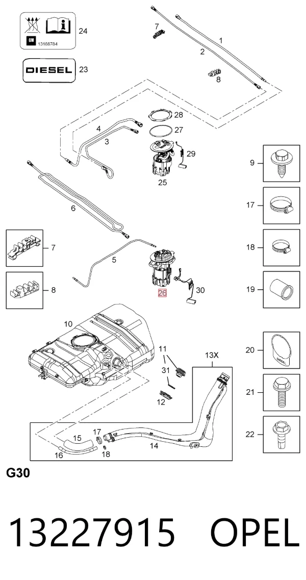 Módulo de bomba de combustível com sensor do nível de combustível 13227915 Opel