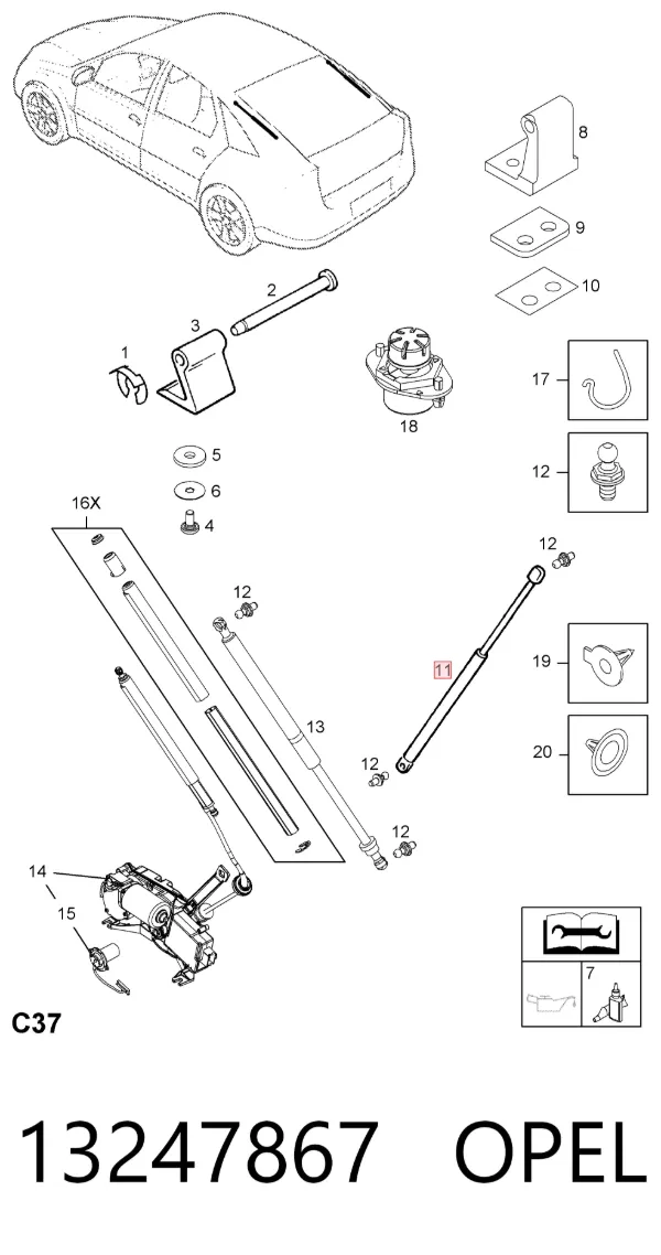 Amortecedor de tampa de porta-malas (de 3ª/5ª porta traseira) 13247867 Opel