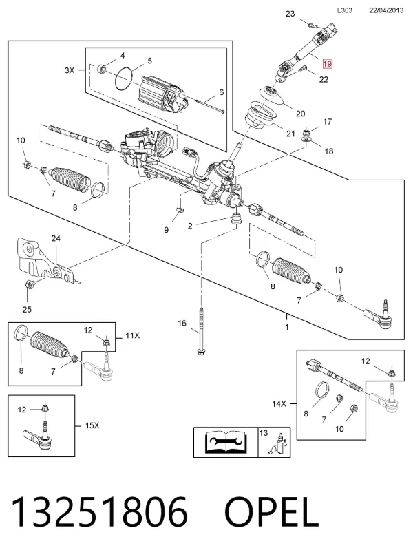 Veio da coluna de direção inferior 13251806 Opel