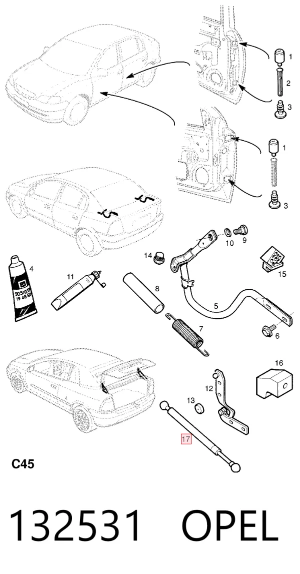 Amortecedor de tampa de porta-malas (de 3ª/5ª porta traseira) 132531 Opel