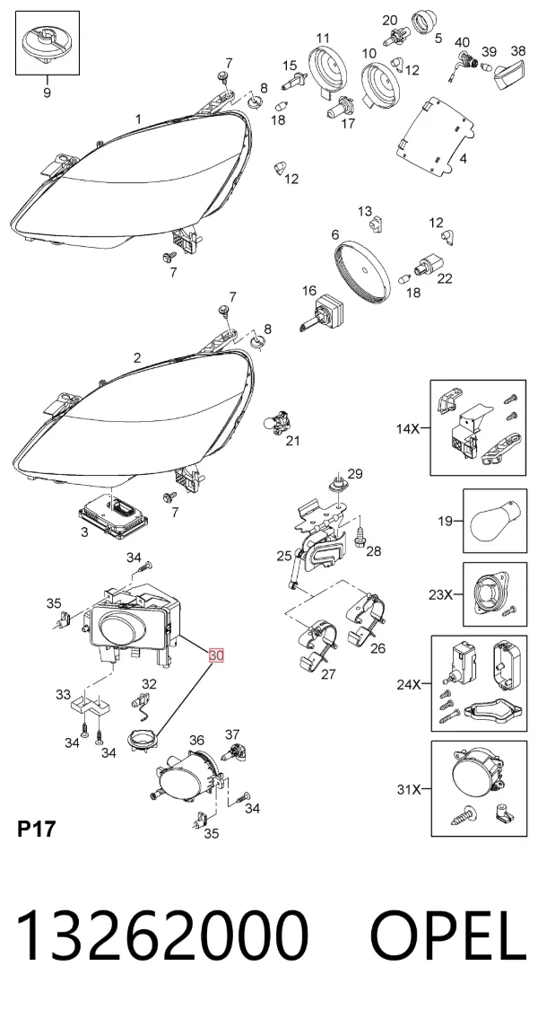 Luzes de nevoeiro direitas 13262000 Opel