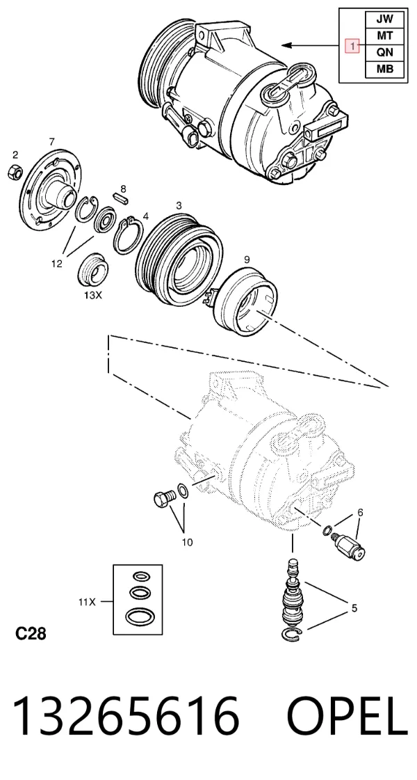 Compressor de aparelho de ar condicionado 13265616 Opel