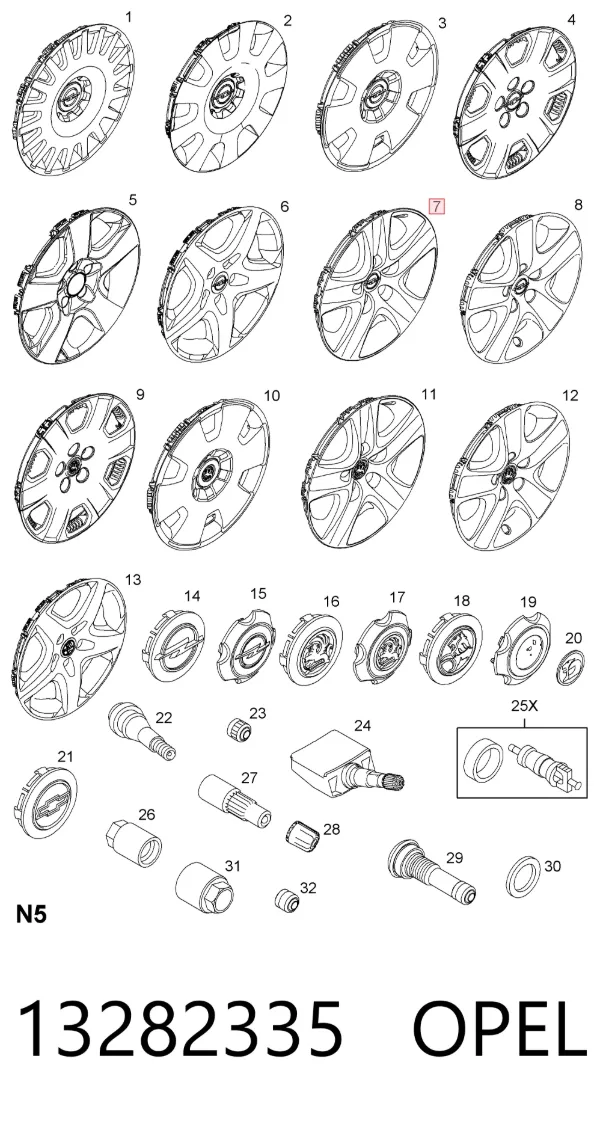 Coberta de disco de roda 13282335 Opel