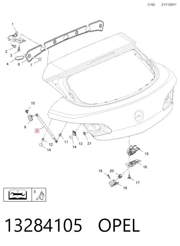 Amortecedor de tampa de porta-malas (de 3ª/5ª porta traseira) 13284105 Opel