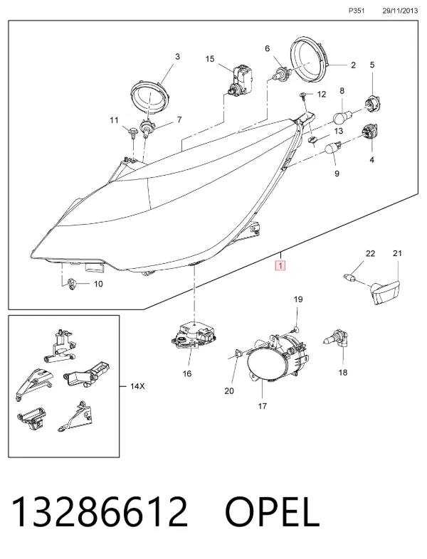 Luz esquerda 13286612 Opel