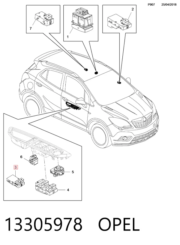 Unidade de botões dianteira esquerda de controlo de elevador de vidro 13305978 Opel