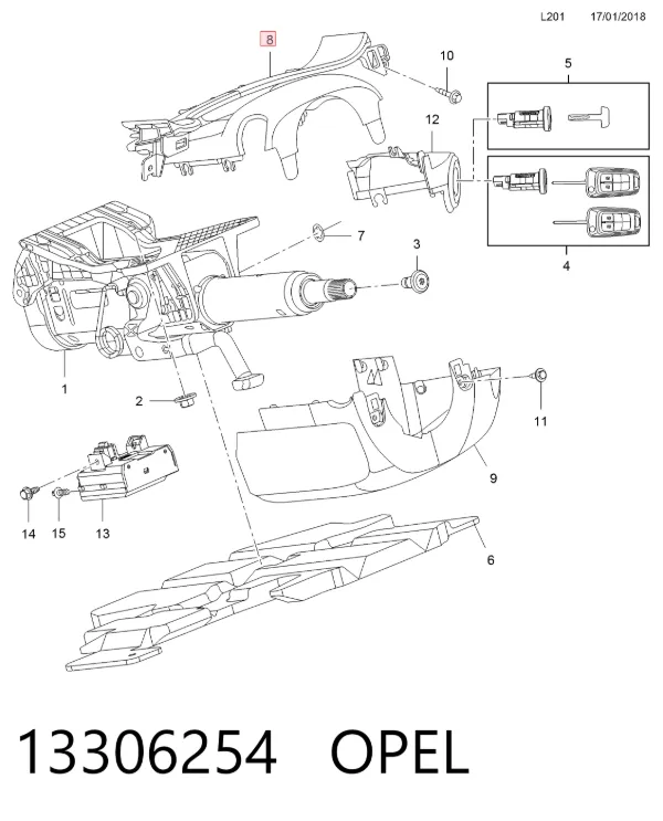 Placa sobreposta da coluna de direção 13306254 Opel