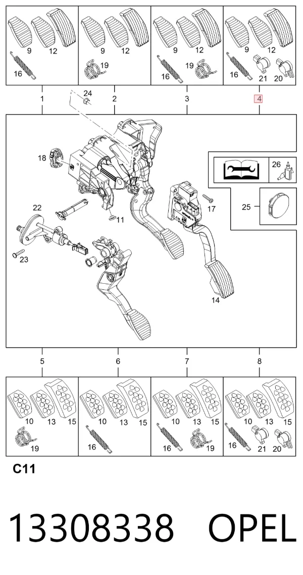 Consola de pedais, conjunto de pedais 13308338 Opel