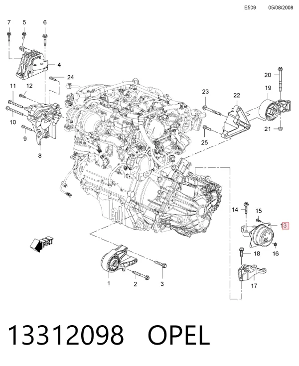Coxim (suporte) esquerdo de motor 13312098 Opel
