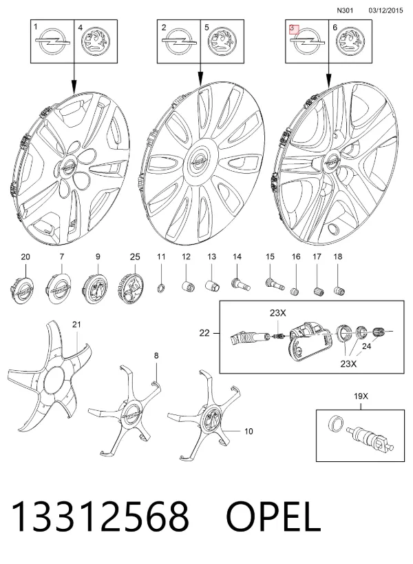 Coberta de disco de roda 13312568 Opel