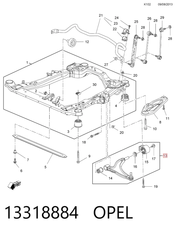 Braço oscilante inferior esquerdo de suspensão dianteira 13318884 Opel