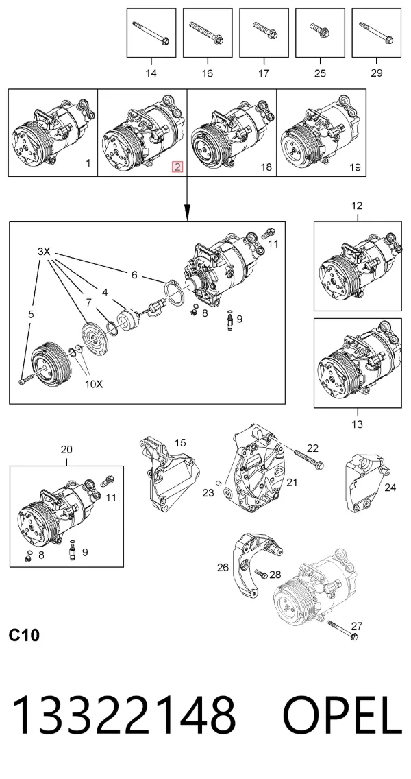 Compressor de aparelho de ar condicionado 13322148 Opel