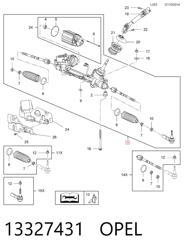 Cremalheira da direção 13327431 Opel