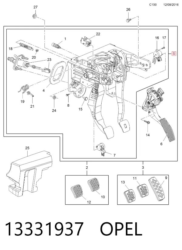 Consola de pedais, conjunto de pedais 13331937 Opel