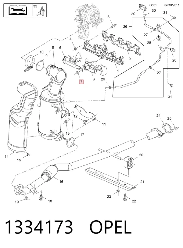 Porca de tubo coletor de escape 1334173 Opel
