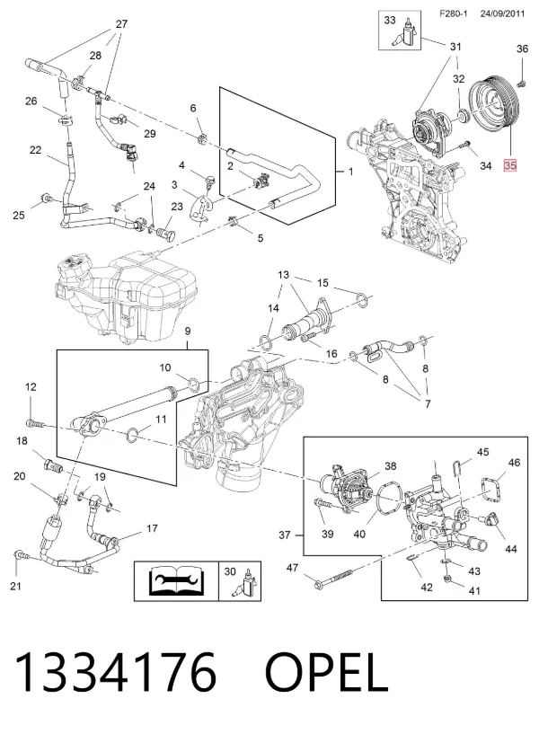Polia da bomba de água 1334176 Opel