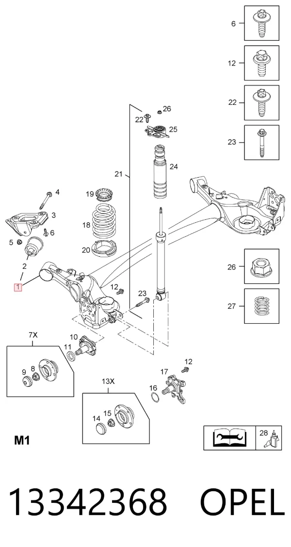 Viga de suspensão traseira (plataforma veicular) 13342368 Opel