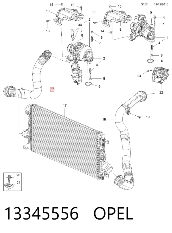 Mangueira (cano derivado) de intercooler 13345556 Opel