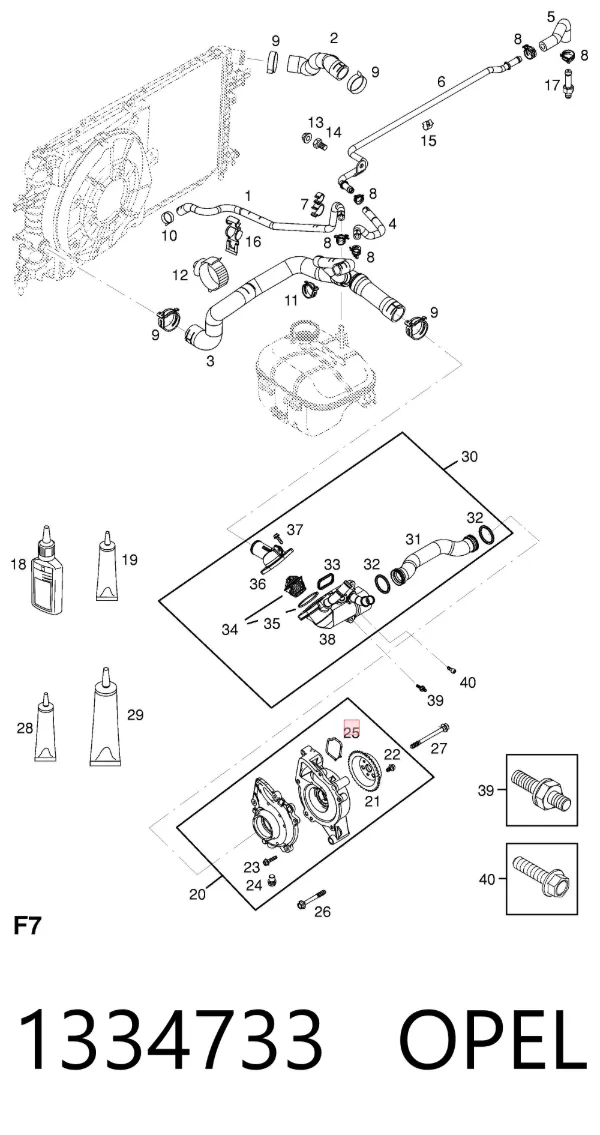 Vedante de bomba de água 1334733 Opel