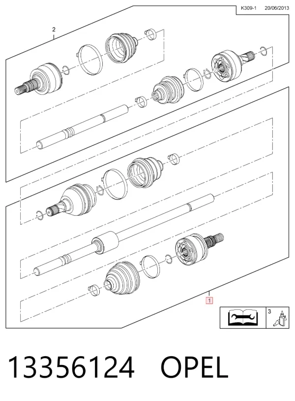 Semieixo (acionador) dianteiro direito 13356124 Opel