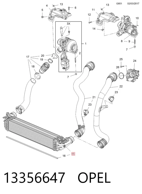 Radiador de intercooler 13356647 Opel