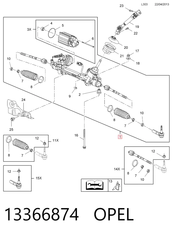 Cremalheira da direção 13366874 Opel