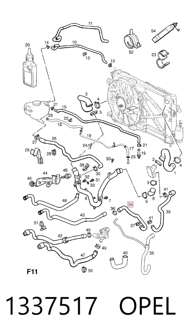 Mangueira do radiador de aquecedor (de forno), fornecimento 1337517 Opel