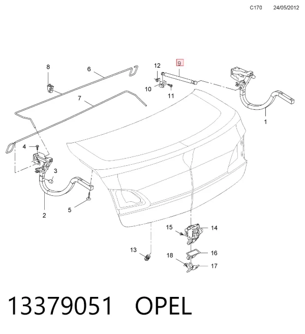 Amortecedor de tampa de porta-malas (de 3ª/5ª porta traseira) 13379051 Opel