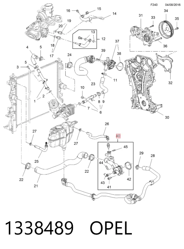 Flange do sistema de esfriamento (união em T) 1338489 Opel