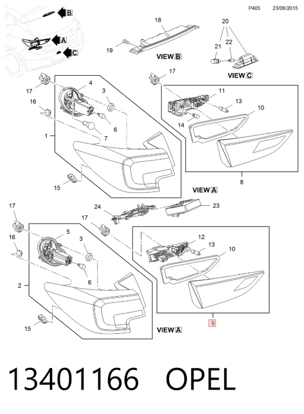 Lanterna traseira esquerda interna 13401166 Opel