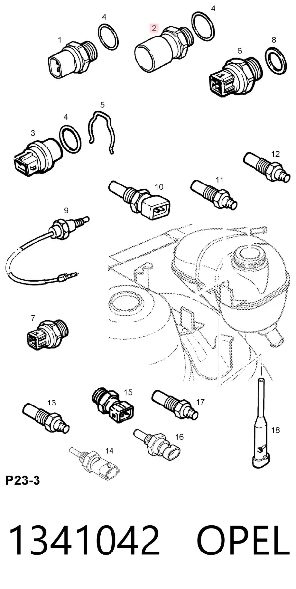 Sensor de temperatura do fluido de esfriamento (de ativação de ventilador do radiador) 1341042 Opel