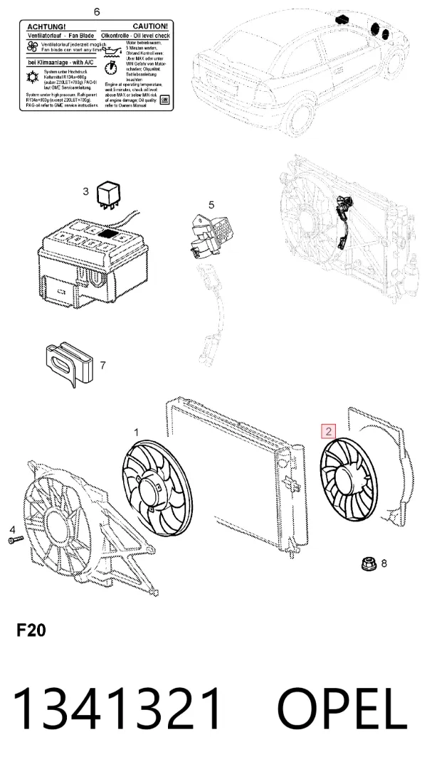 Ventilador elétrico de esfriamento montado (motor + roda de aletas) 1341321 Opel