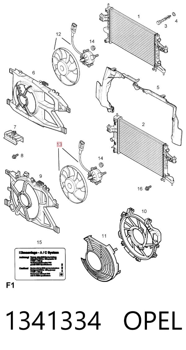 Ventilador elétrico de esfriamento montado (motor + roda de aletas) 1341334 Opel
