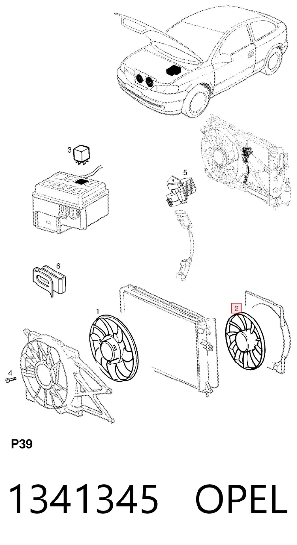 Ventilador elétrico de esfriamento montado (motor + roda de aletas) 1341345 Opel