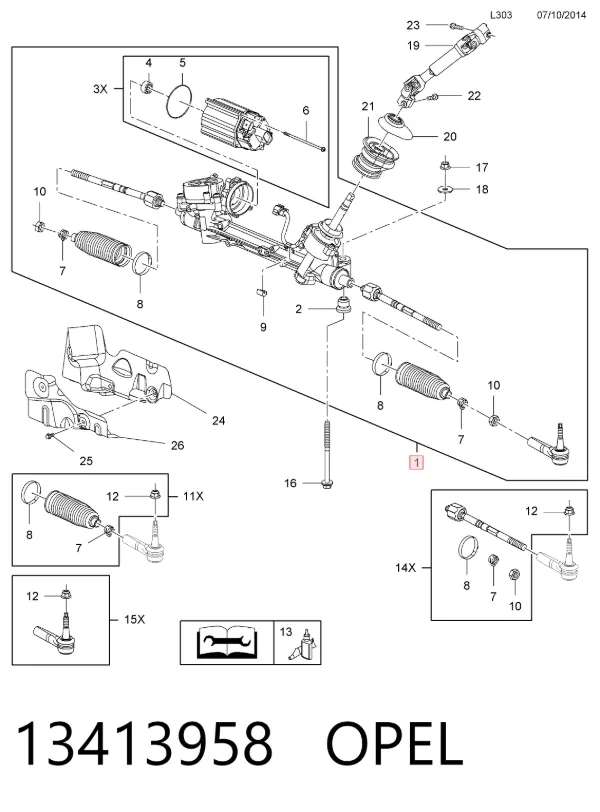 Cremalheira da direção 13413958 Opel