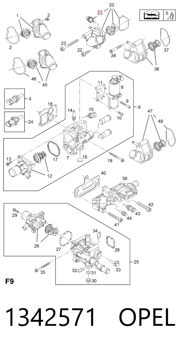 Sensor de temperatura do fluido de esfriamento 1342571 Opel