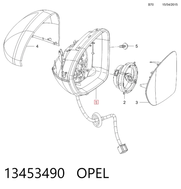Espelho de retrovisão direito 13453490 Opel