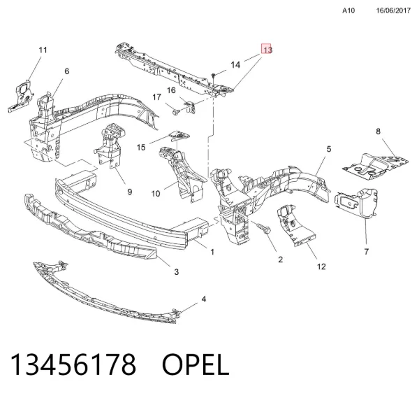 Suporte superior do radiador (painel de montagem de fixação das luzes) 13456178 Opel