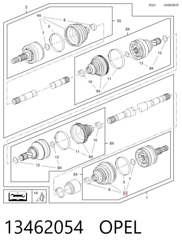 Bota de proteção externa de junta homocinética do semieixo dianteiro 13462054 Opel