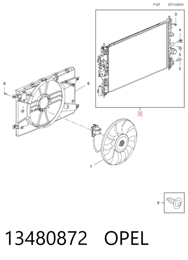 Radiador de esfriamento de motor 13480872 Opel