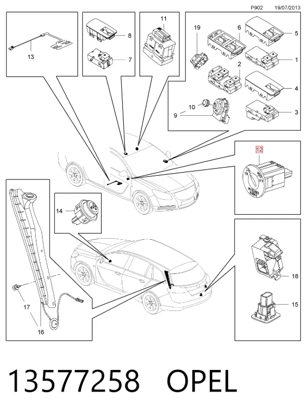 Botão de desligação dos cintos de segurança AIRBAG 13577258 Opel