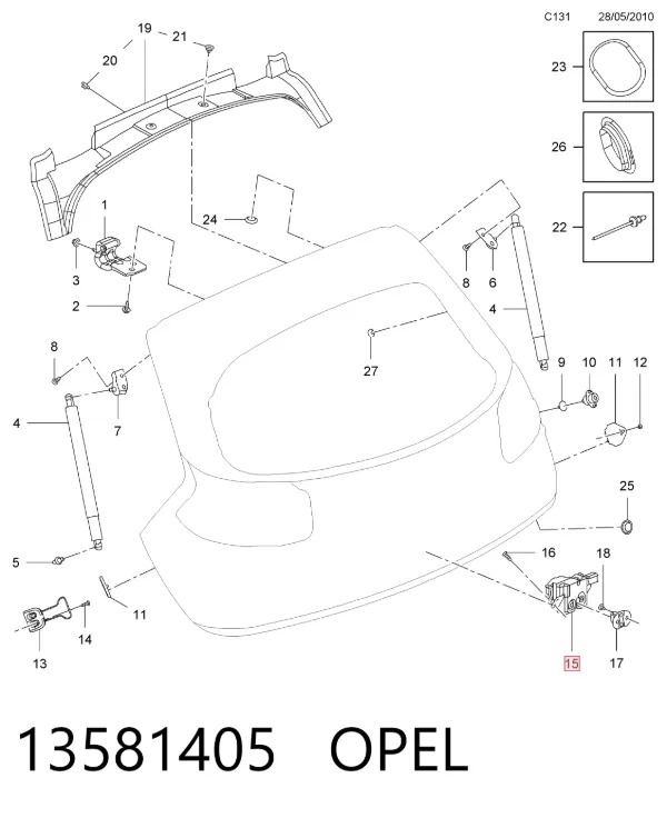 Fecho de tampa de porta-malas (de 3ª/5ª porta traseira) 13581405 Opel