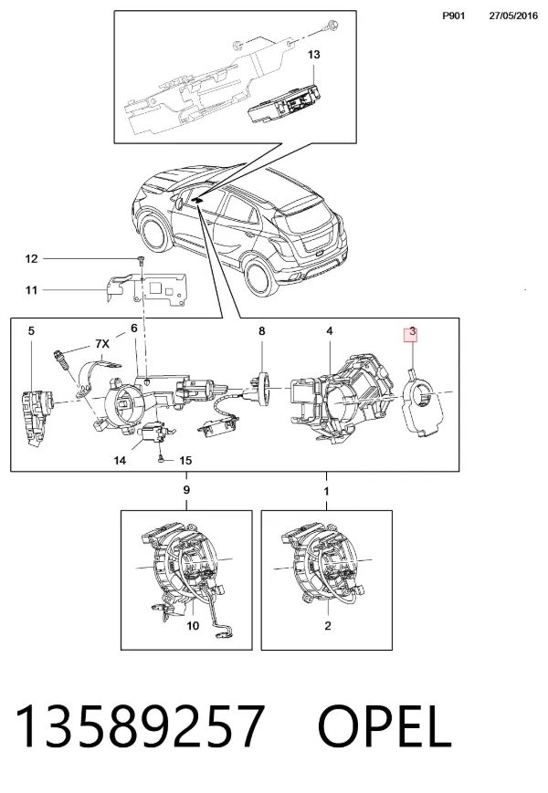 Sensor do ângulo de viragem do volante de direção 13589257 Opel