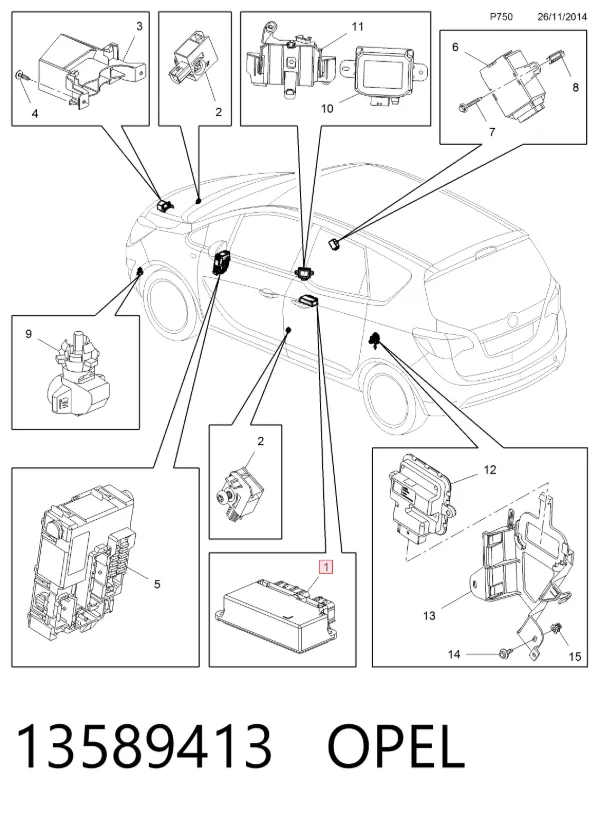 Módulo processador de controlo da bolsa de ar (Centralina eletrônica AIRBAG) 13589413 Opel