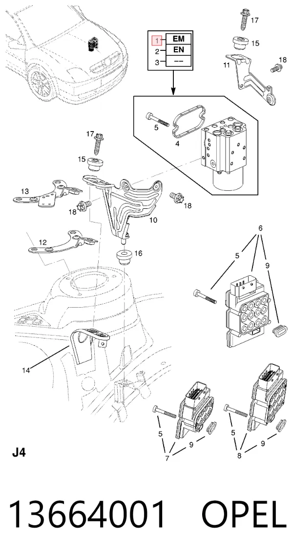 Unidade hidráulico de controlo ABS 13664001 Opel