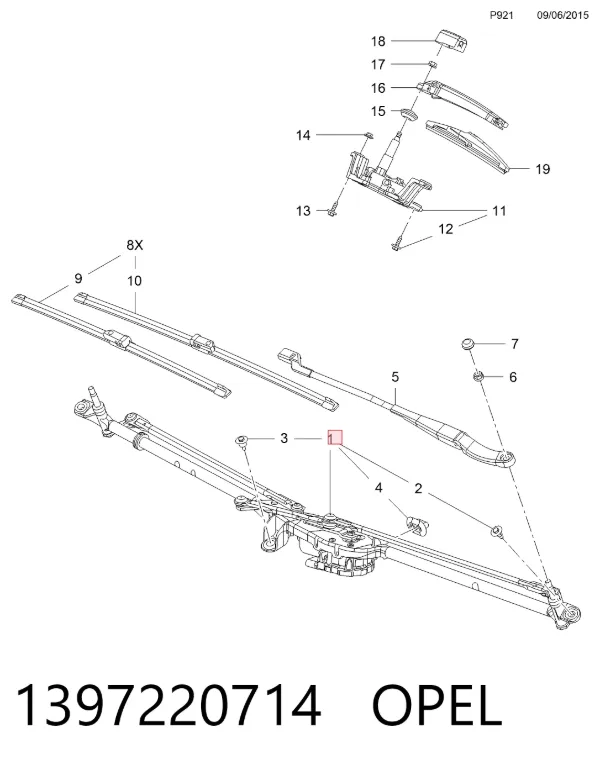 Trapézio de limpador pára-brisas 1397220714 Opel
