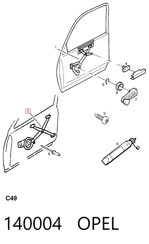 Mecanismo de acionamento de vidro da porta dianteira direita 140004 Opel