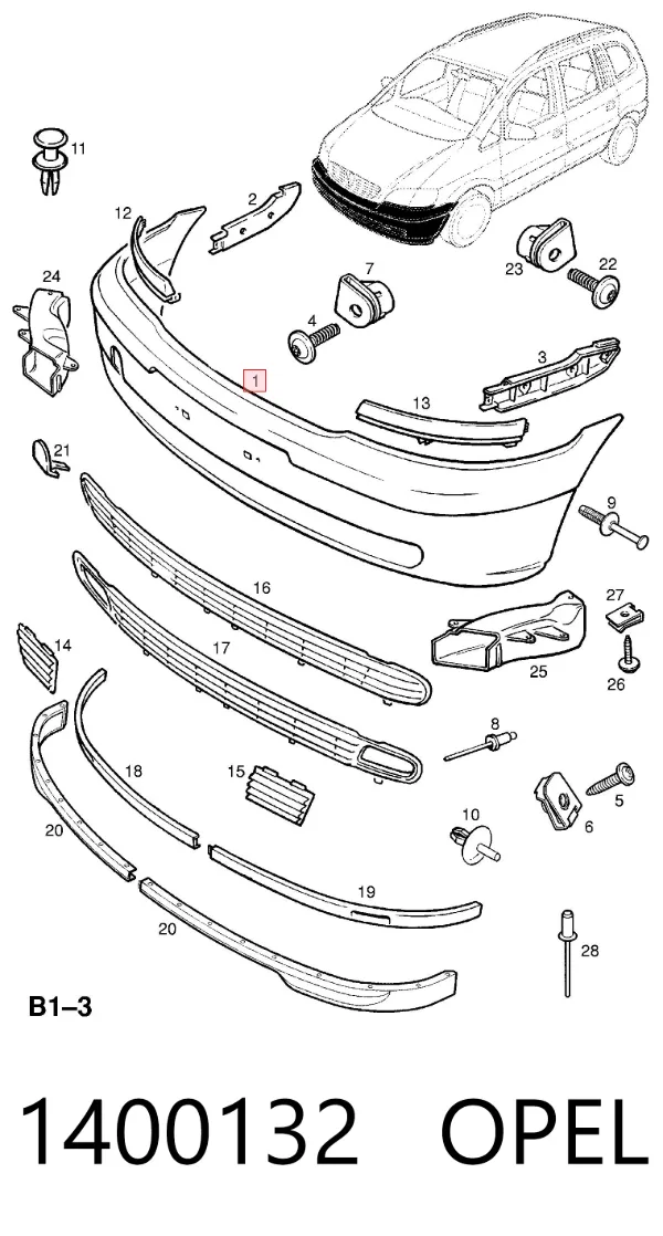 Pára-choque dianteiro 1400132 Opel
